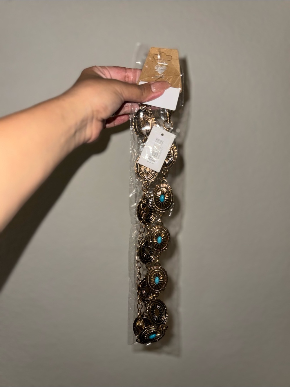 Gold-Tone Concho Belt with Turquoise Accents